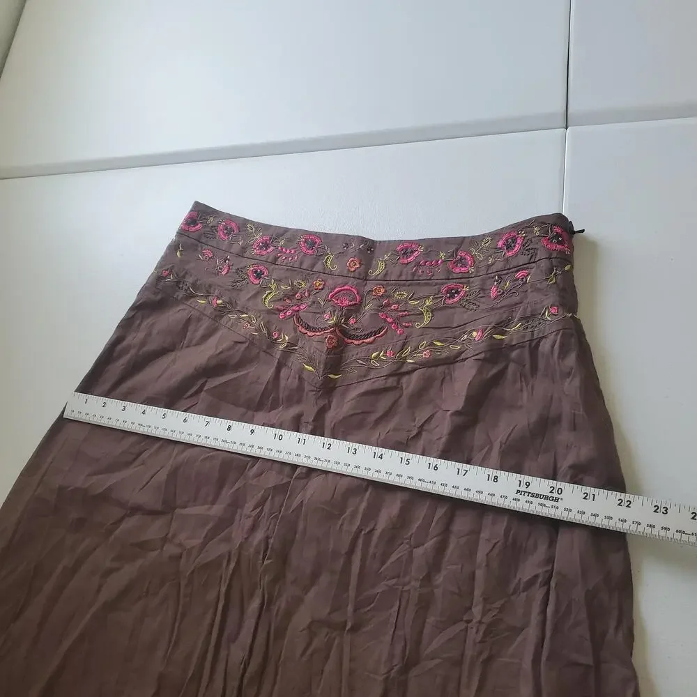 Y2K Fairy Grunge Whimsy Skirt Womens 12 Brown Embroidered Floral Boho Spring - Picture 6 of 8